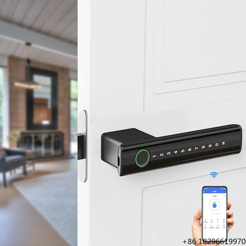 Biometric Fingerprint Bedroom Pull Push Lever Electric Gate Digital Keyless for Hotels Room Door Ttlock Handle Key Smart Lock