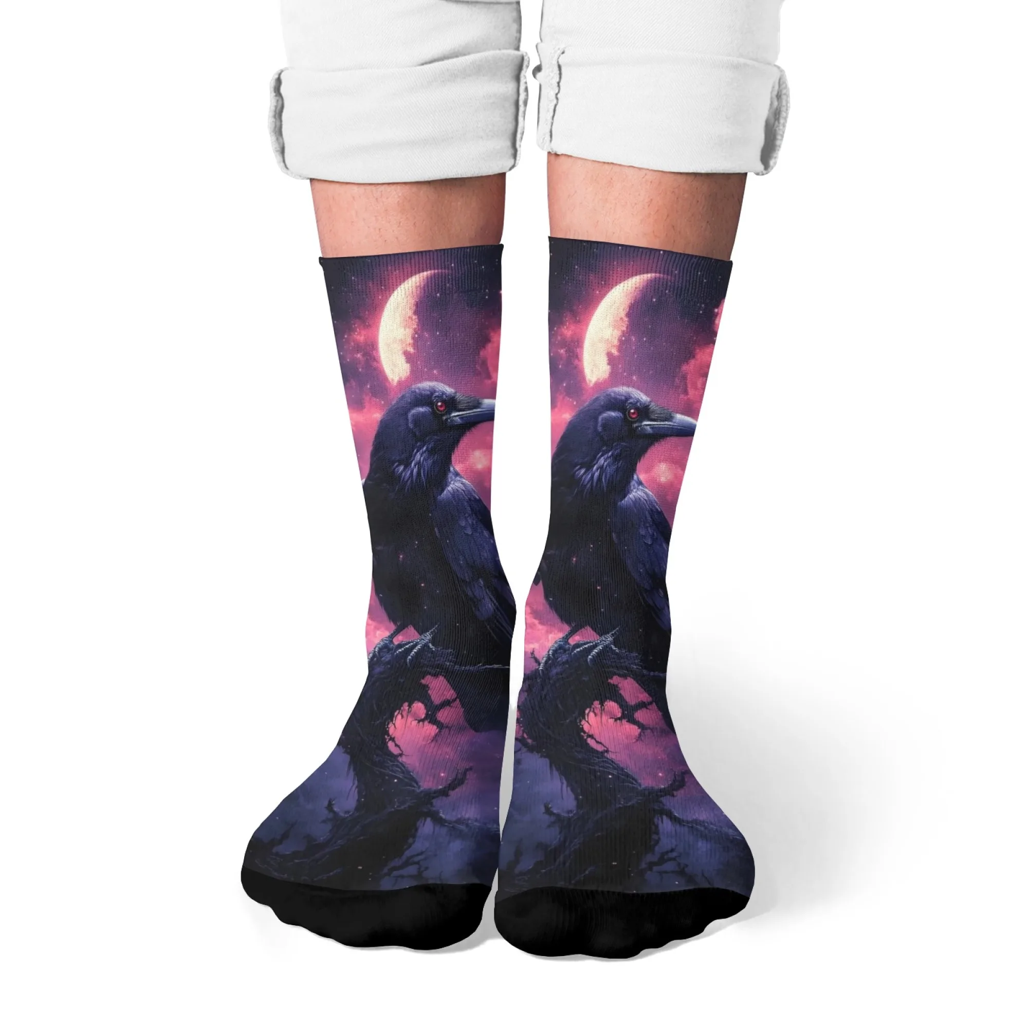 Mysterious Crow Comic Socken Retro Mode Herrensocken Harajuku Stil Bequeme warme lässige Sportsocken Straße Hip-Hop-Socken