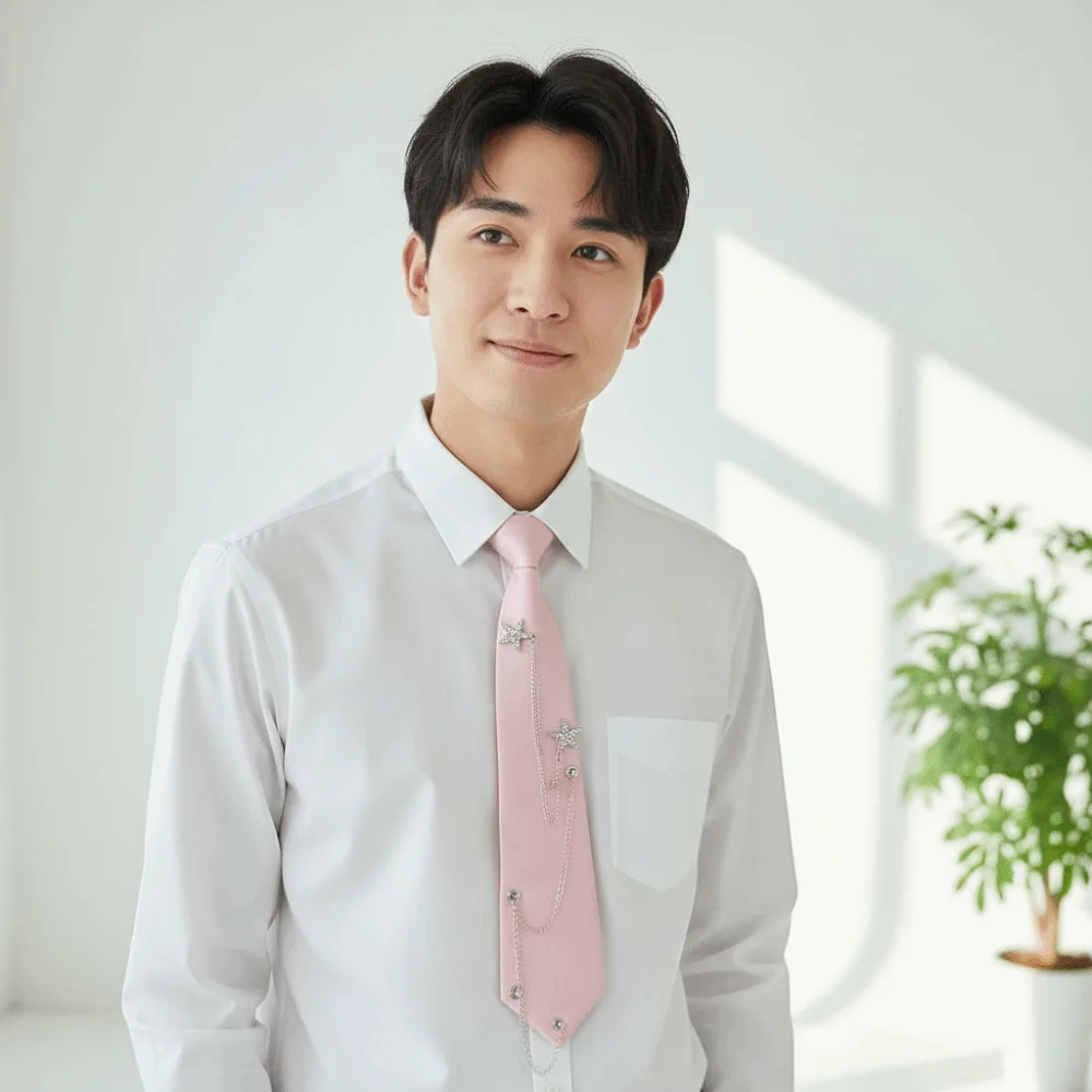 

Y2K Choker Star Chain Tie Geometric Necklace Academy Style Pre-tied Tie Collares Minimalist Candy Color Long Necktie Men