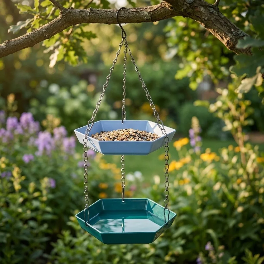 Hanging Bird Feeder With Two-Tier Layout To Encourage Group Feeding And Provide Continuous Visual Engagement During Bird Visits