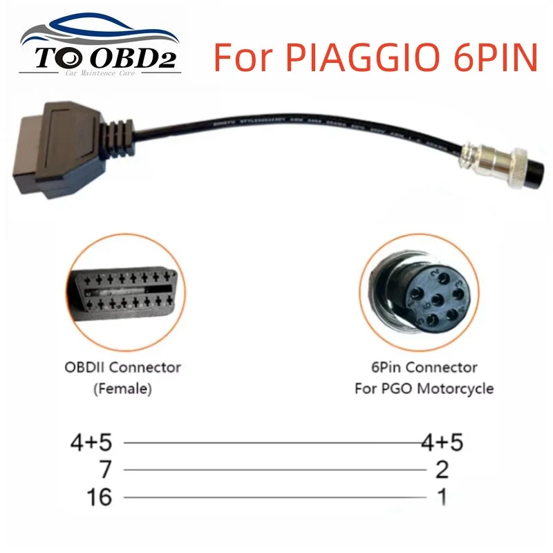 OBD2 Extention Cable for PGO 6pin Motorcycle Cable for PIAGGIO 6PIN Female Connector to 6PIN Motorbike Detector Convert Adapter