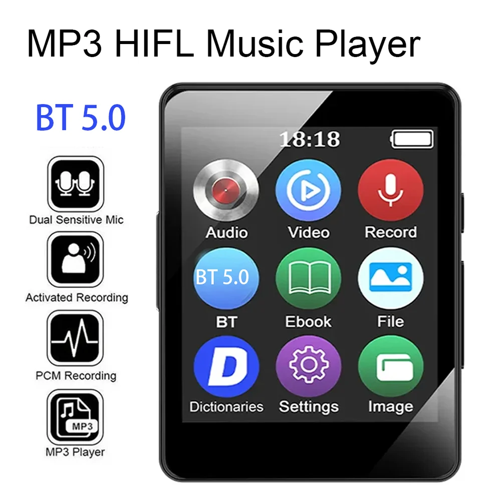 Portable MP3 Player Bluetooth 5.0 Music Stereo Speaker Mini MP4 Video Playback With LED Screen FM Radio Recording For Walkman