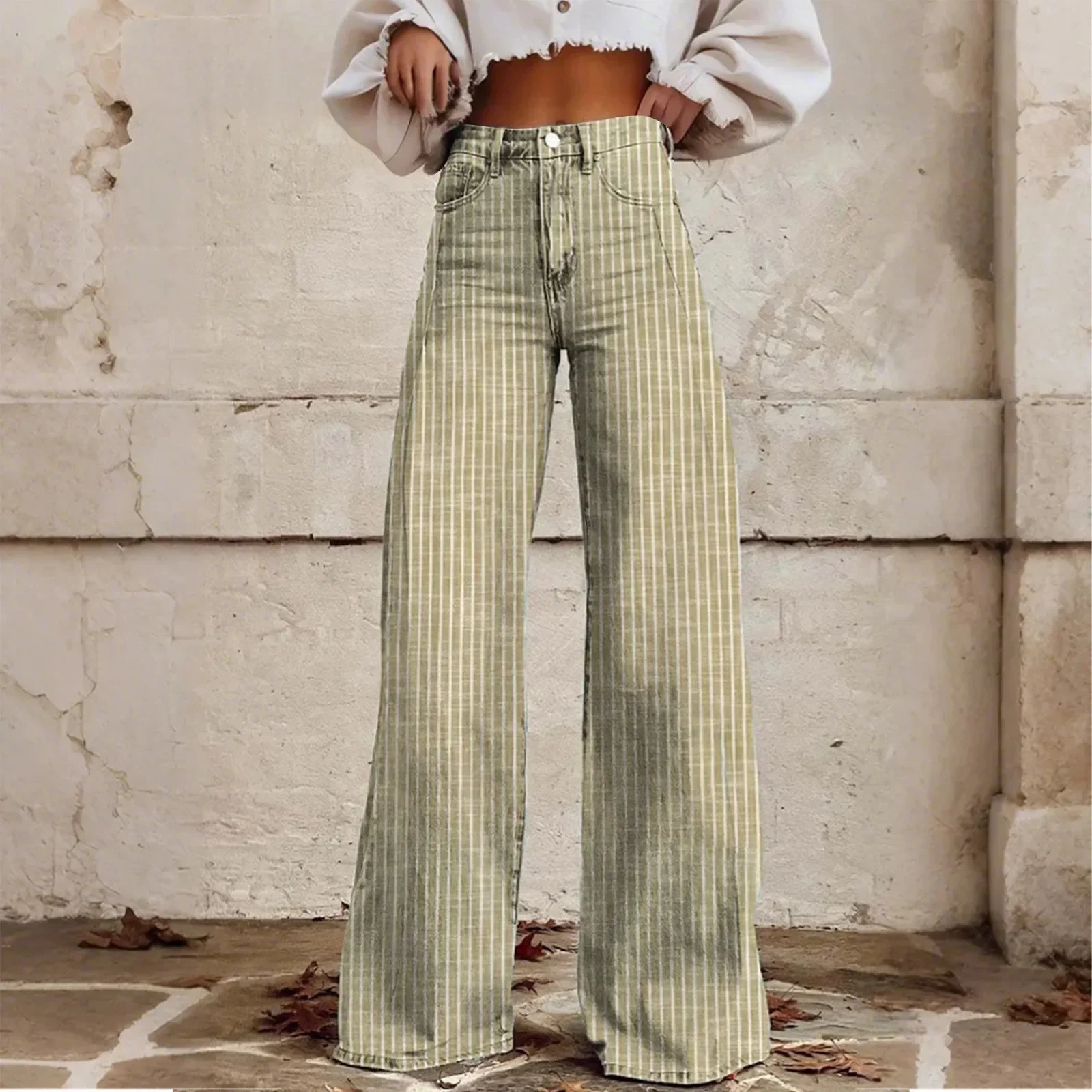 

Женские джинсы Bootcut, модные модные цветные полосатые широкие брюки, прямые брюки для мытья полов, повседневные универсальные джинсовые брюки в уличном стиле