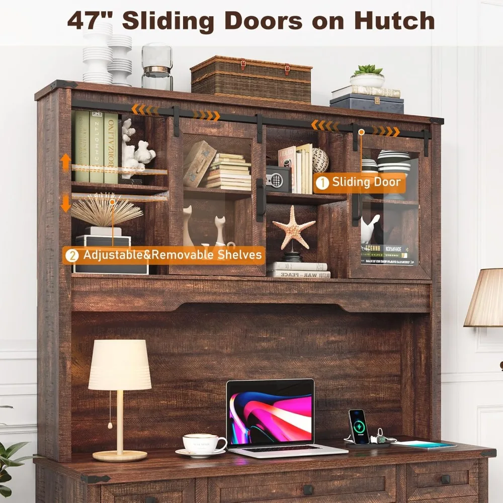 مكتب مزرعة بارتفاع 76 مع قفص باب منزلق، مكتب كمبيوتر محطة عمل تنفيذية للمكتب الخشبي مع محطة شحن وأدراج