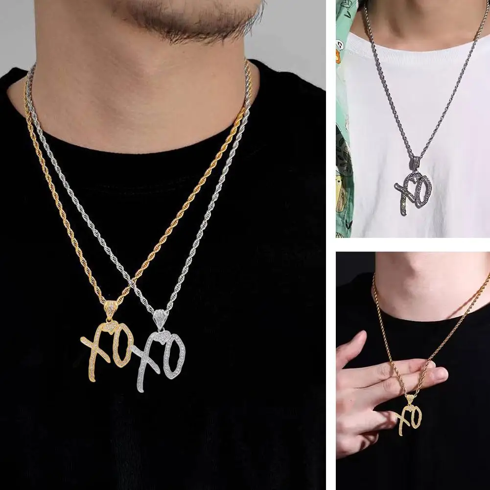 Simple Letter Pendant Xo Necklace Cubic Zirconia Letter Pendant For Men And Women Hip Hop Street Rock Party Jewelry Y0b4