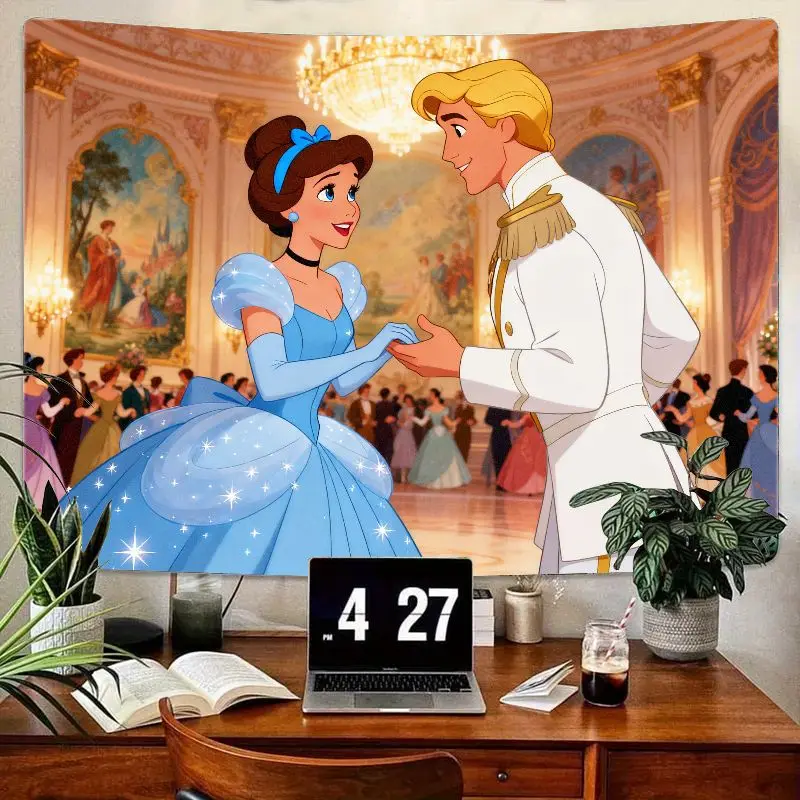 

1PC Disney Inspired Cinderella Prince Charming Blue Fairytale Ball Tapestry Romantic Royal Polyester Wall Art Home Decor Princes