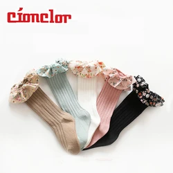 Baby Girls Floral Long Socks Knee High Kids Lace Princess Children Sock Ruffle Soft Cotton Leg Warmers Girl Socks For 0-7Years