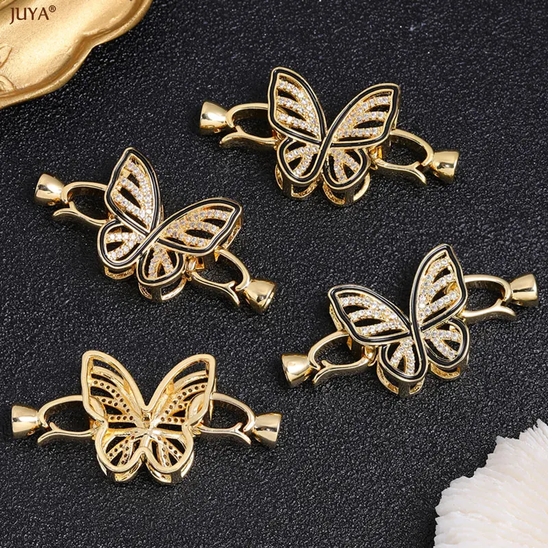 JUYA Luxury 18K Gold Plated Connectors Clasps Fasteners Paved CZ For DIY Needlework Ending Beaded Jewelry Making Accessories