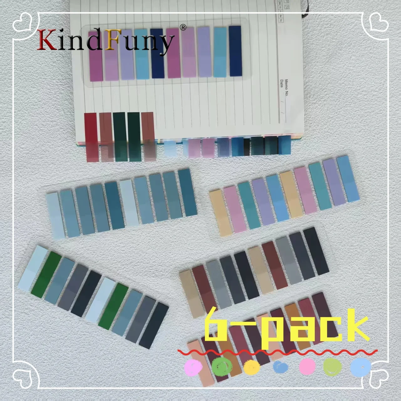 6 عبوات من علامات تبويب مؤشر الألوان الشفافة، ملصقات علامات صفحة الملاحظات اللاصقة للحيوانات الأليفة للوازم المدرسية المكتبية والطلاب والقرطاسية