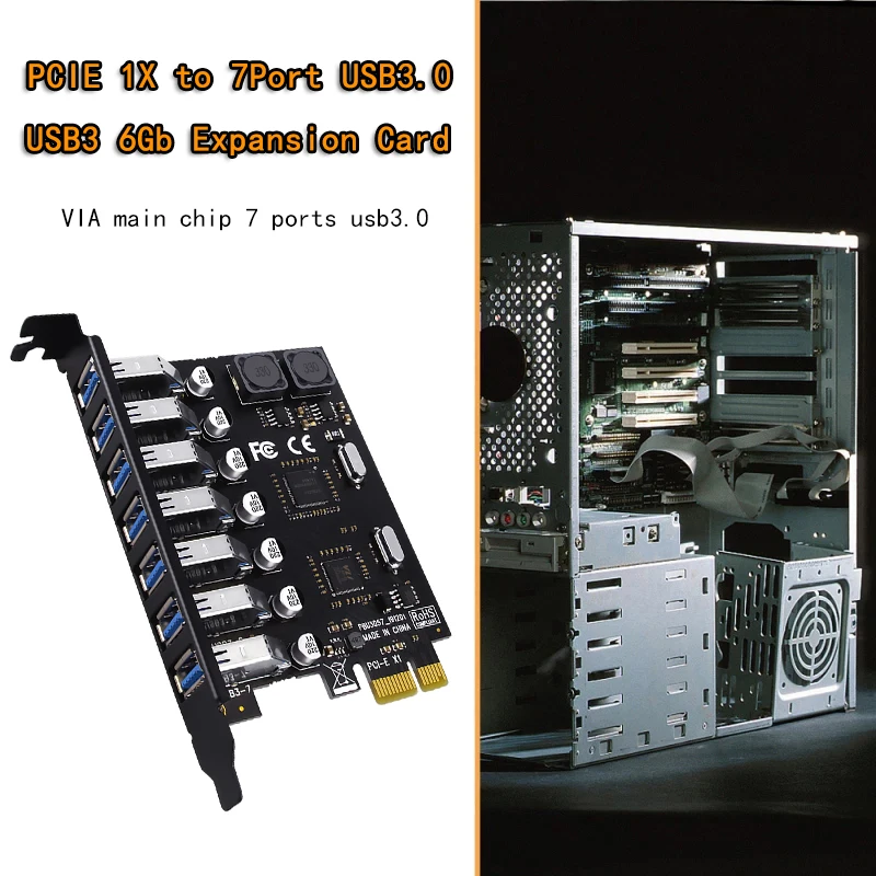 데스크탑 PC용 USB 3.0 PCI 익스프레스 어댑터, PCI e-7 포트, USB 3 확장 어댑터 카드, USB3 PCIe PCI-e x1 컨트롤러 컨버터