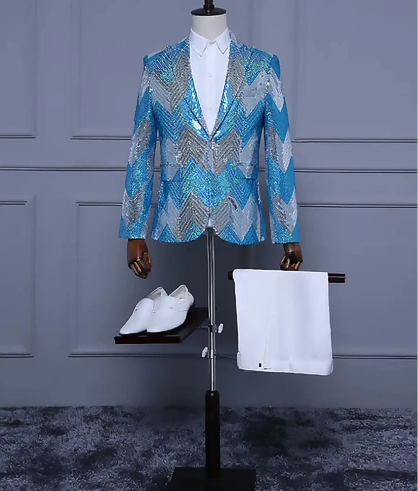 Fashion sequin slim-fit suit performance outfit Prom Gowns Homecoming Gowns Celebrity Gowns 2-piece Men's Suit ( Blazer+Pants )