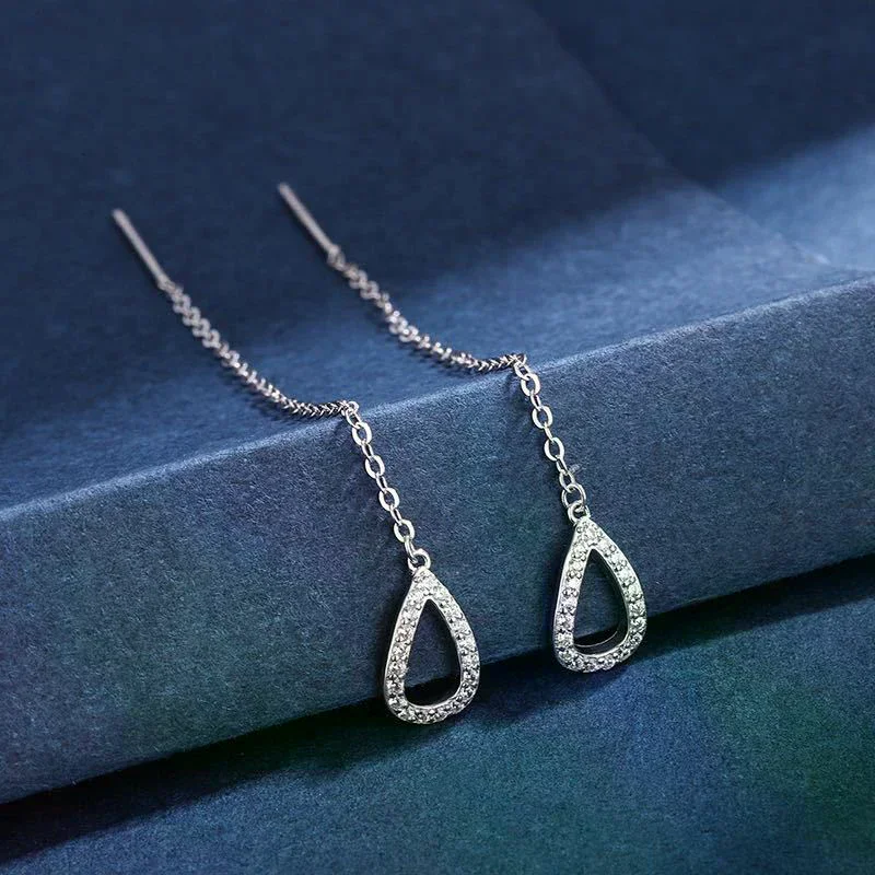 Rhinestone Threader Drop Earrings, Long Hanging Piercing Line Accessories & Ear Jewelry