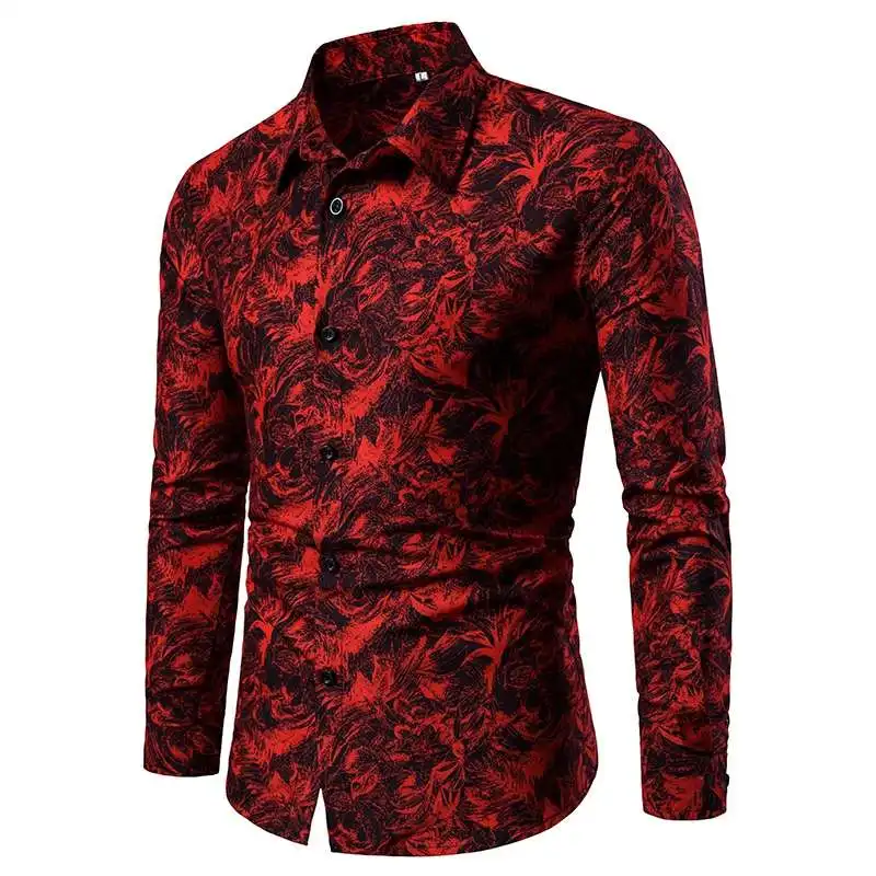 

Briti Sle Men's Floral irt Summer Thin Lapel Stand Fit Long Sve Youthful Cotton No Brand Iron-Free Velvet Fabric