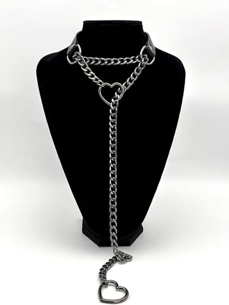 PU Leather Heart Slip Chain Stainless Steel Necklace Choker Collar For Women Goth Accessories Punk Gothic Harajuku Jewelry Gifts