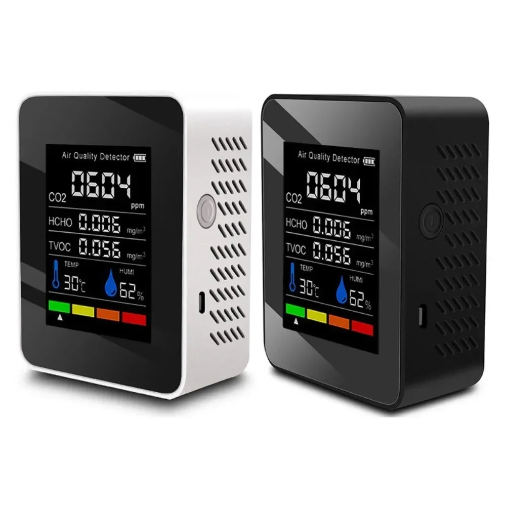 

Five in One Carbon Dioxide Measurement Temperature and Humidity Testing TVOC HCHO Air Quality Monitoring Device