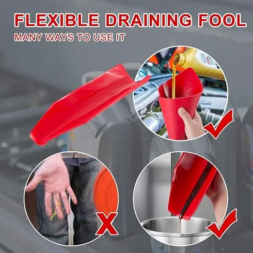Flexible drainage funnel, reusable oil filtration funnel, leak-proof
