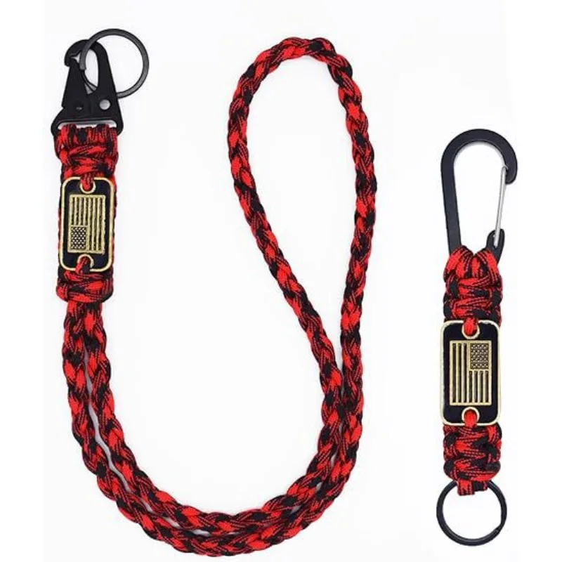 سلسلة مفاتيح باراكورد منسوجة شديدة التحمل مع علم أمريكي، حزام منسوج متين مناسب للأنشطة الخارجية والسفر