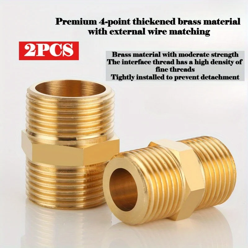 2개 두꺼운 구리 외부 나사 커넥터, G1/2, 온수 및 냉수 파이프 연결용 4점 외부 나사 피팅