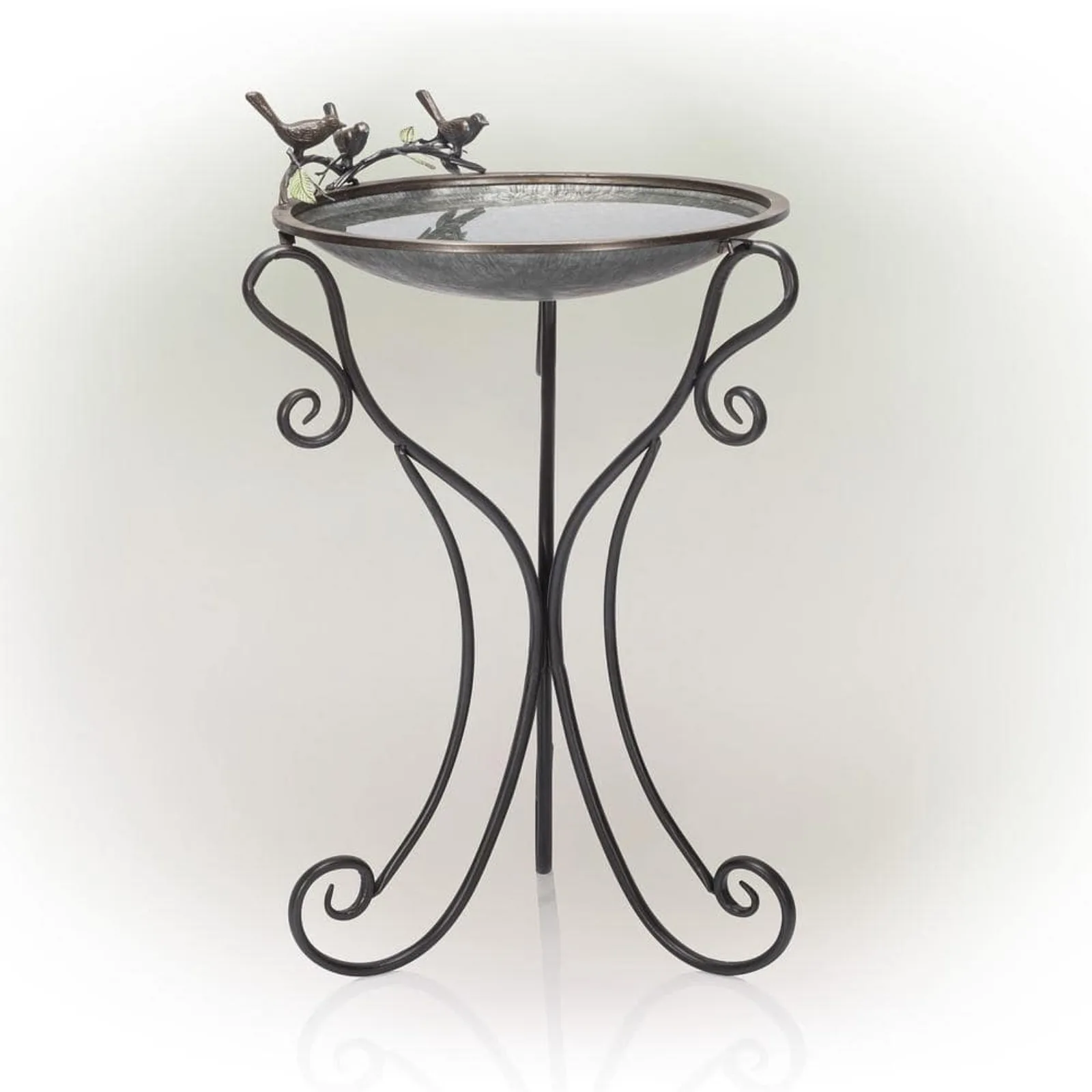 US 36 in. Tall Outdoor Antique Style Galvanized Metal Birdbath Bowl with Bird Figurines