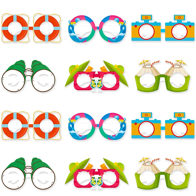 12pcs Summer Hawaiian Party Paper Glasses Pineapple Fruit Glasses Photo Prop  Kids Gift Tropical Aloha Birthday Party Decoration