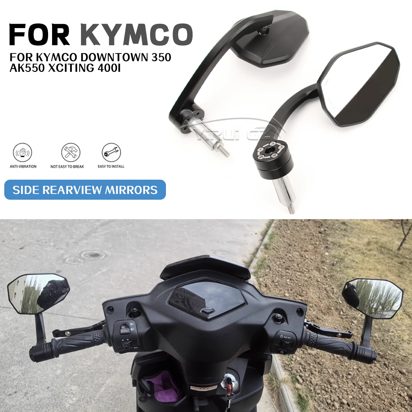 

Motorcycle Bar End Mirror Handlebar End Side Rearview Mirrors Wide Vision For kymco downtown 350 ak550 xciting 400i ak 550 400 i