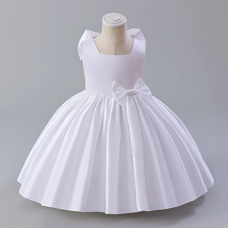 Formal Big Bow Party Dress For Girls Children Costumes White Wedding Gown Sleeveless Girls Princess Dresses Elegant 3-10 Years