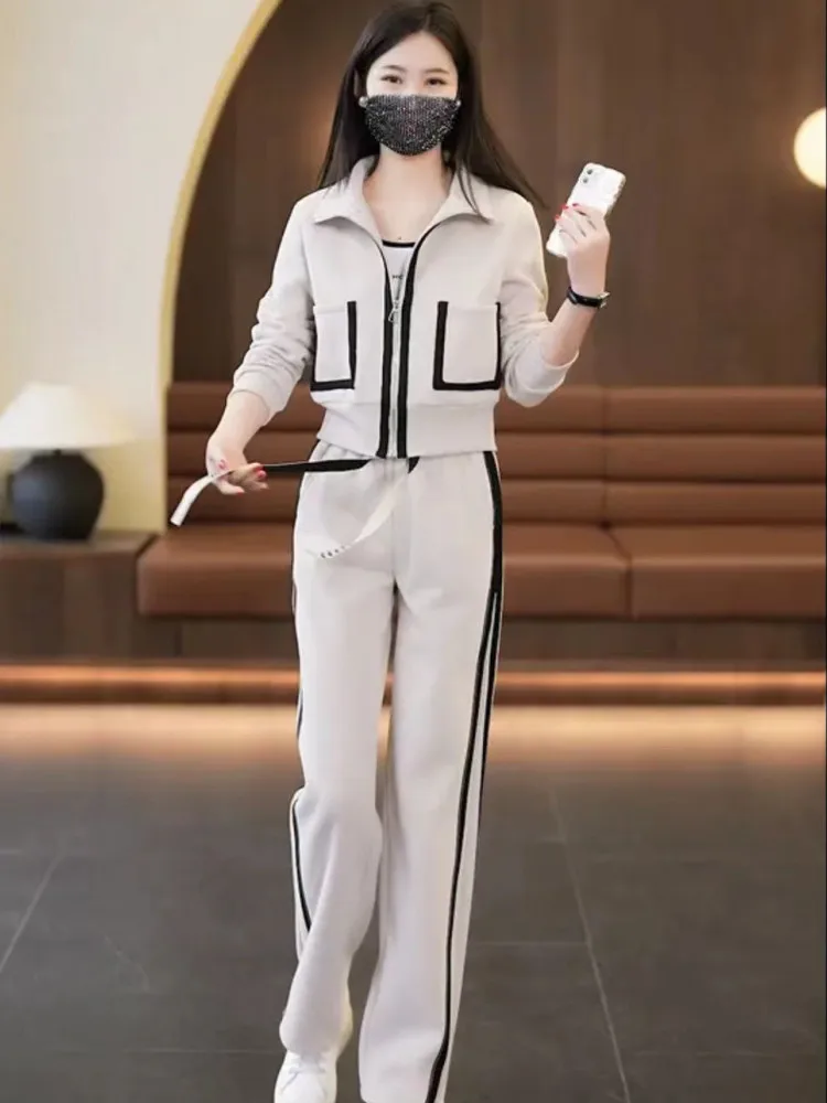 2023 Spring and Autumn Korean Edition New Casual Sportswear Set Loose Wide Leg Pants Fashion Style Women's Two Piece Set Trend