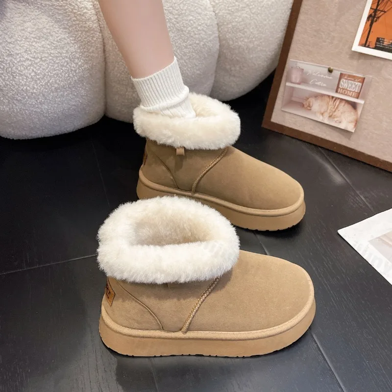 

2025 женские зимние ботинки, плюшевые теплые нескользящие удобные ботильоны, хлопковые ботинки на платформе с круглым носком, зимние Botas Mujer