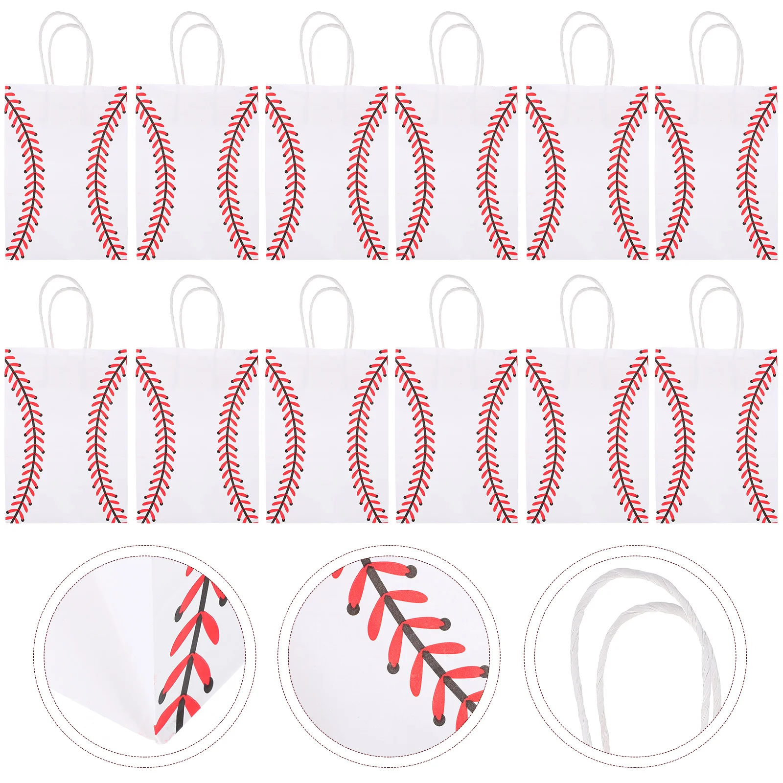 

12 Pcs Gift Handles White Baseball Snack Bags Paper Snack Bags for Team Party Favors Small Gifts Foldable Design