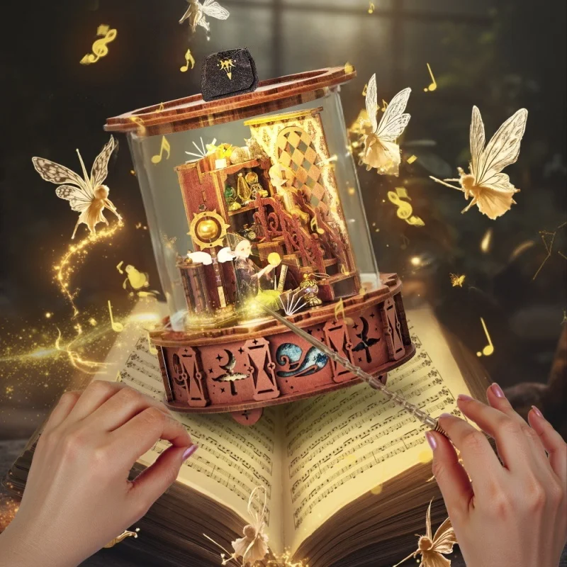 OUZEY 360 °   Vault mágico giratório, display giratório musical com luzes, caixa de música incantada, presente para adolescentes