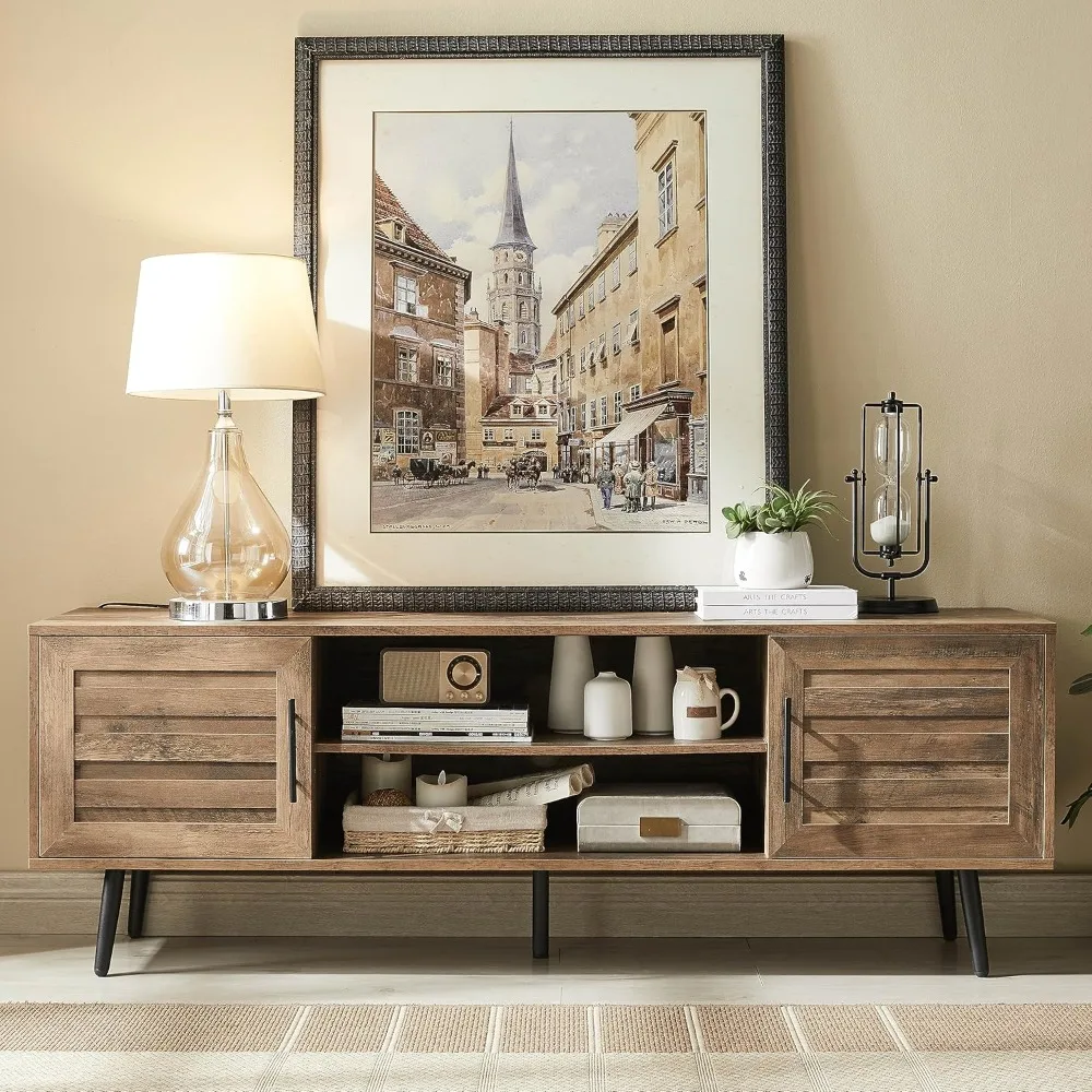 

Mid Century Modern TV Stand, Wood TV Stand with Storage Cabinet and Open Shelf for Televisions up to 65", Entertainment Center