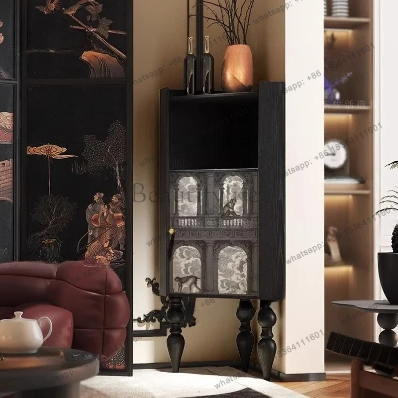 Retro solid wood 90-degree corner cabinet Middle antique living room triangle cabinet Storage decorative corner cabinet