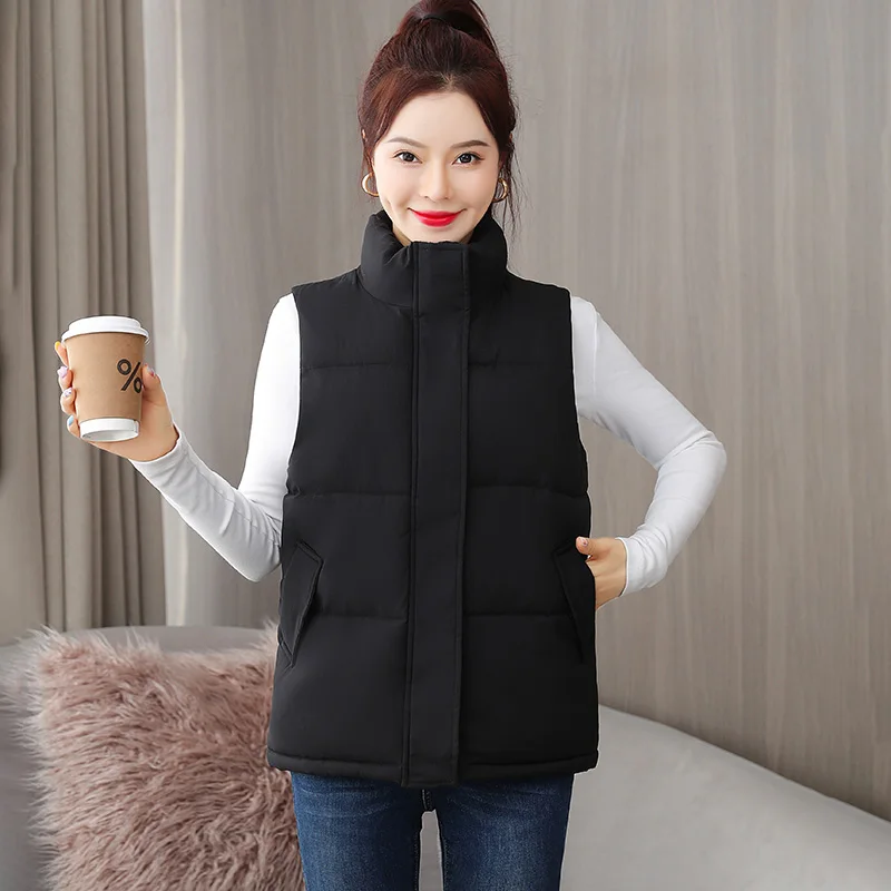 New Short Stand Collar Parka Vest Winter Jacket Women Sleeveless Warm Parka Coat Female Casual Waistcoat Chic Top