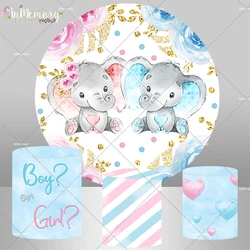 Boy or Girl Round Backdrop Cover Gender Reveal Party Baby Elephant Circle Background Photography Cake Table Cylinder Cover