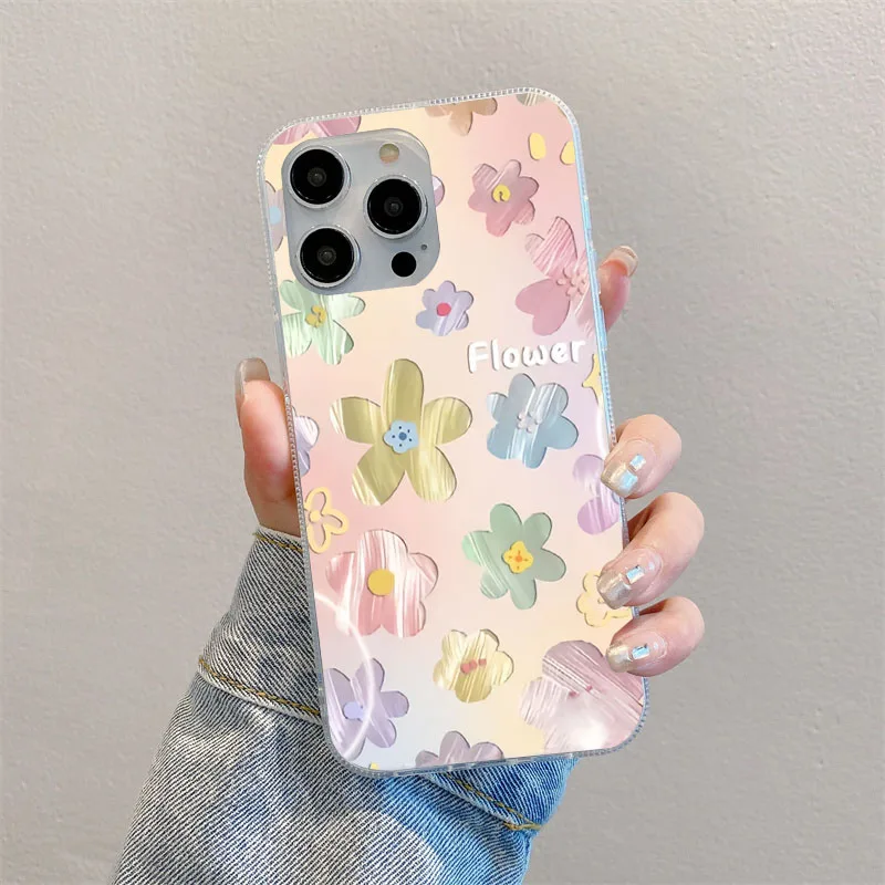 

INS Flower Icon Laser Phone Case For iPhone 16 15 13 14 12 11 Pro Max XS X XR Cases For iPhone 16E 7 8 SE Plus 2022 Cover Funda