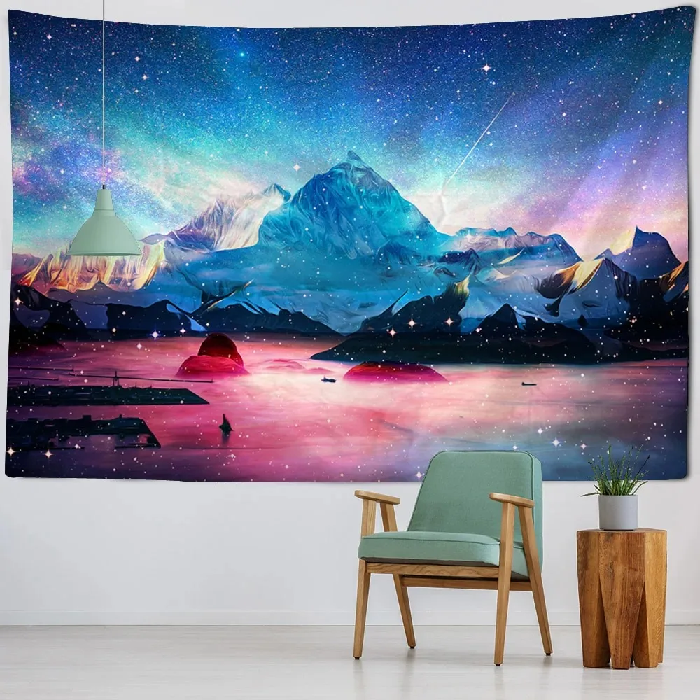 Sunset Starry Sky Snow Mountain Background Tapestry Bedroom Living Room Tapestry Home Wall Decoration Tapestry