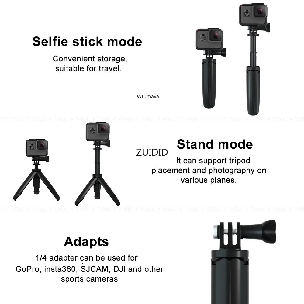 حامل ثلاثي القوائم قابل للطي حامل ثلاثي محمول Monopod لـ Go Pro Hero 12 11 10 9 ملحقات كاميرا الحركة Osmo حامل ثلاثي القوائم صغير لمدونة الفيديو