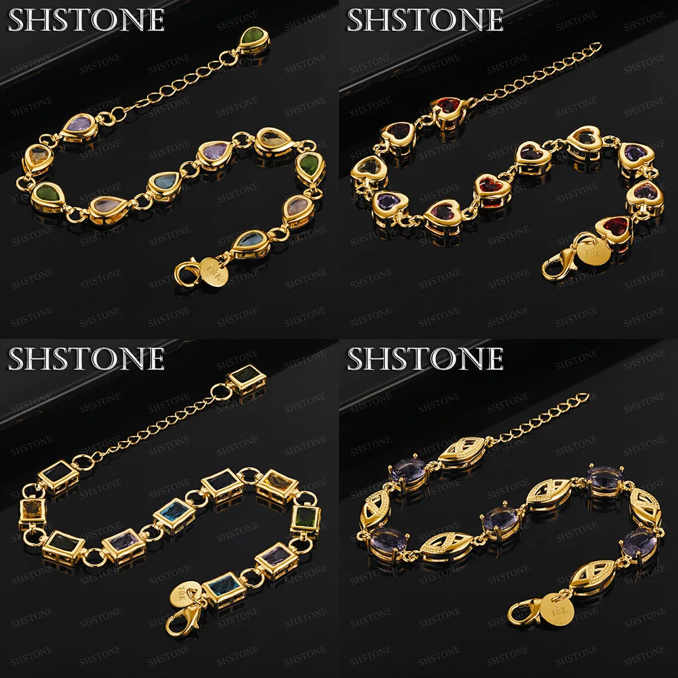 

Luxury 18k Gold AAA Zircon Water Drop Heart Square Demon Eye Chain Bracelet Classic Jewelry Women Charm Wedding Party Gift