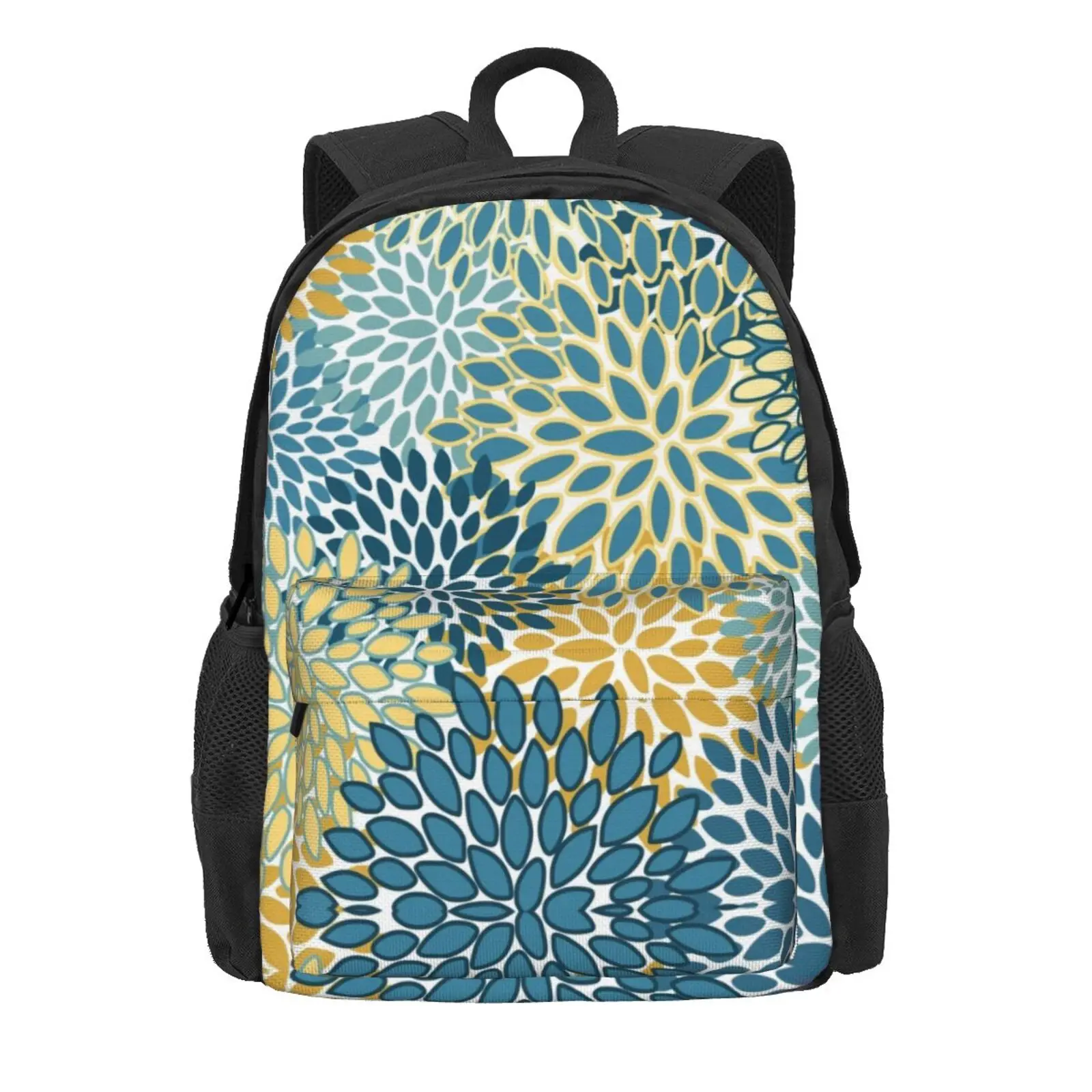 Modern Floral Prints, Teal And Yellow Hot Sale Schoolbag Backpack Fashion Bags Floral Flowers Summer Cute Nature Spring Girly