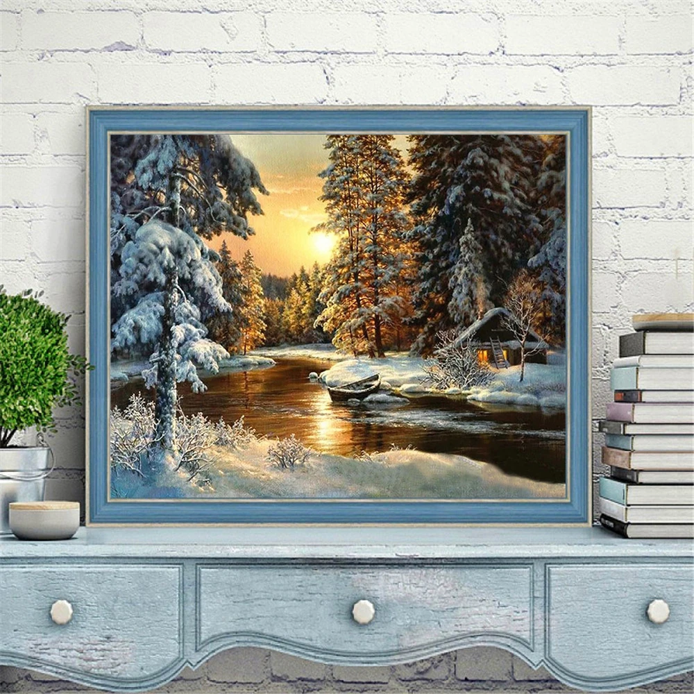 HUACAN DIY Frame Oil Painting Winter Landscape For Adults Picture By Numbers House Snow Acrylic Paint On Canvas Home Decor