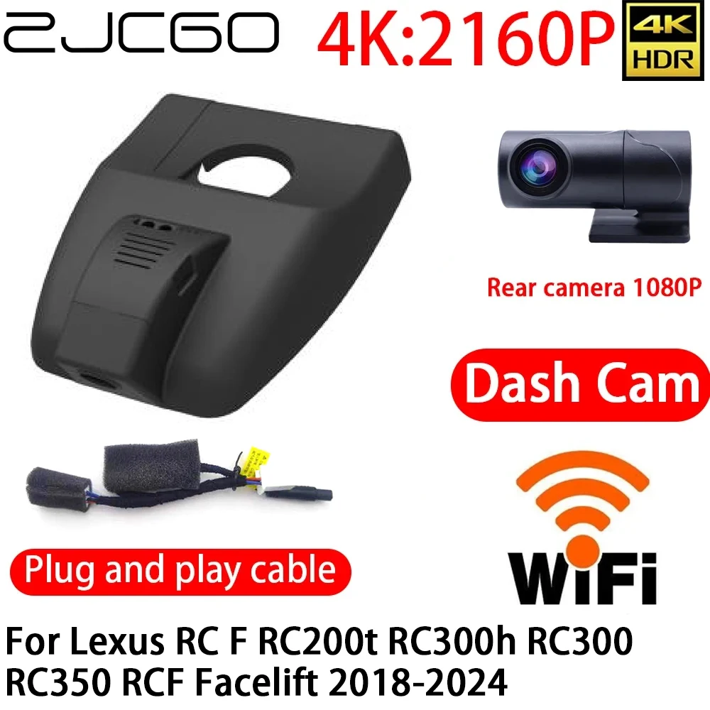 ZJCGO 4K DVR Dash Cam Wifi Front Rear Camera 24h Monitor for Lexus RC F RC200t RC300h RC300 RC350 RCF Facelift 2018-2024