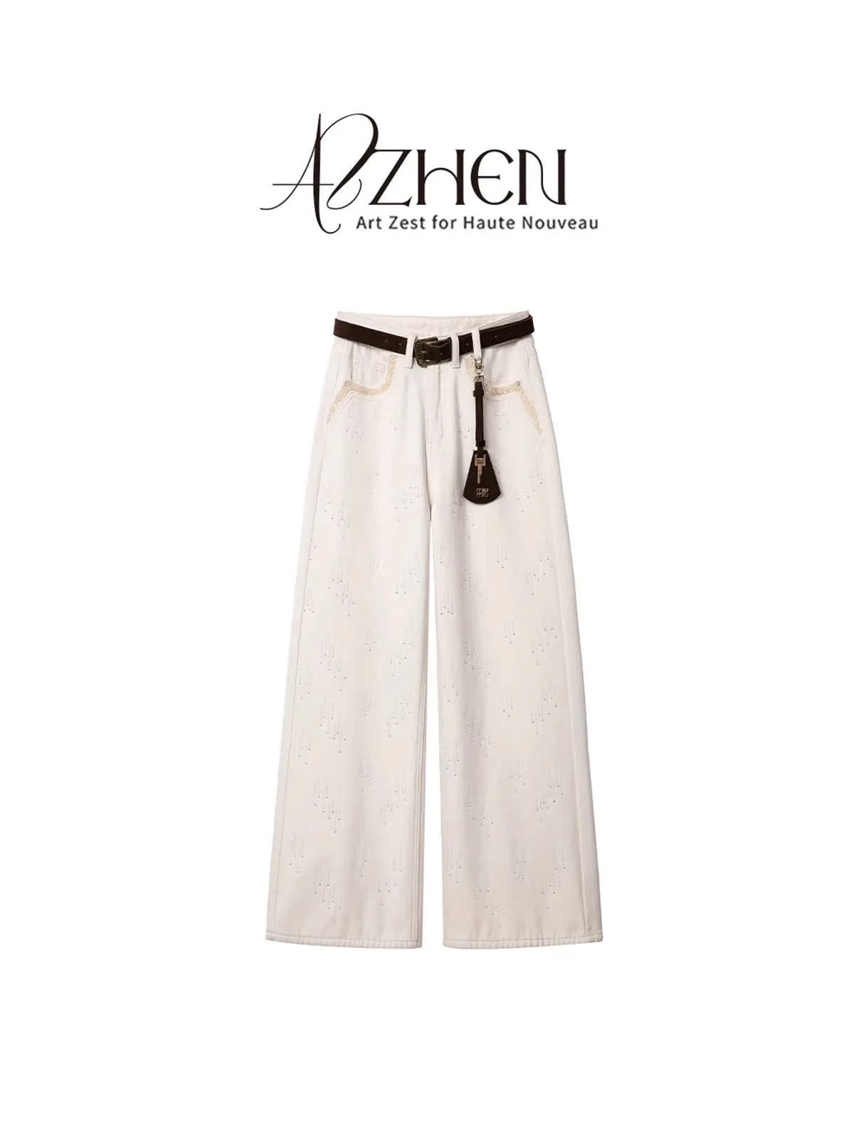 

Джинсы женские AZZHEN с флисовой подкладкой, утепленные, с высокой талией, прямые, повседневные, из денима, с блестящим дизайном, на молнии, хлопковые