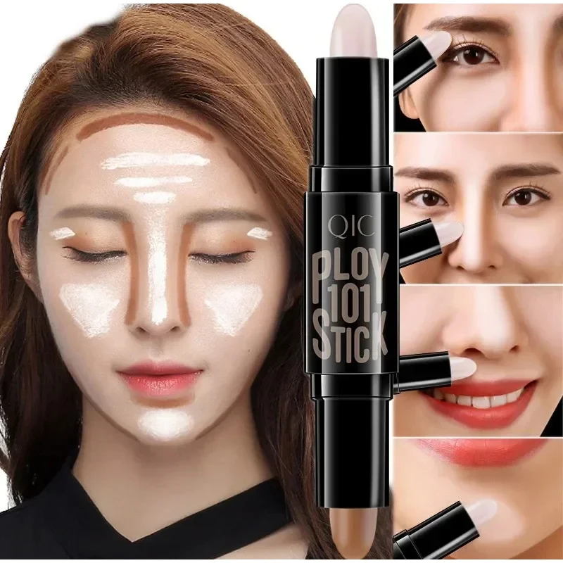 Qic doppel köpfiger Concealer Stick drei dimensionales Reparatur volumen aufhellen Gesicht Highlight Concealer Stift Farbe Reparatur Make-up