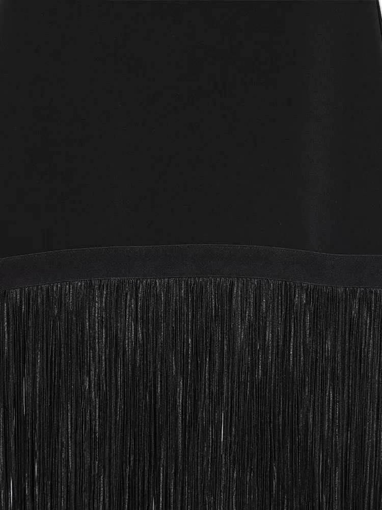 NLZGMSJ Casual Sexy mujer vestido con borlas sólido Halter sin mangas ajustado pliegues Vestidos largos moda 2025 otoño vestido de fiesta femenino