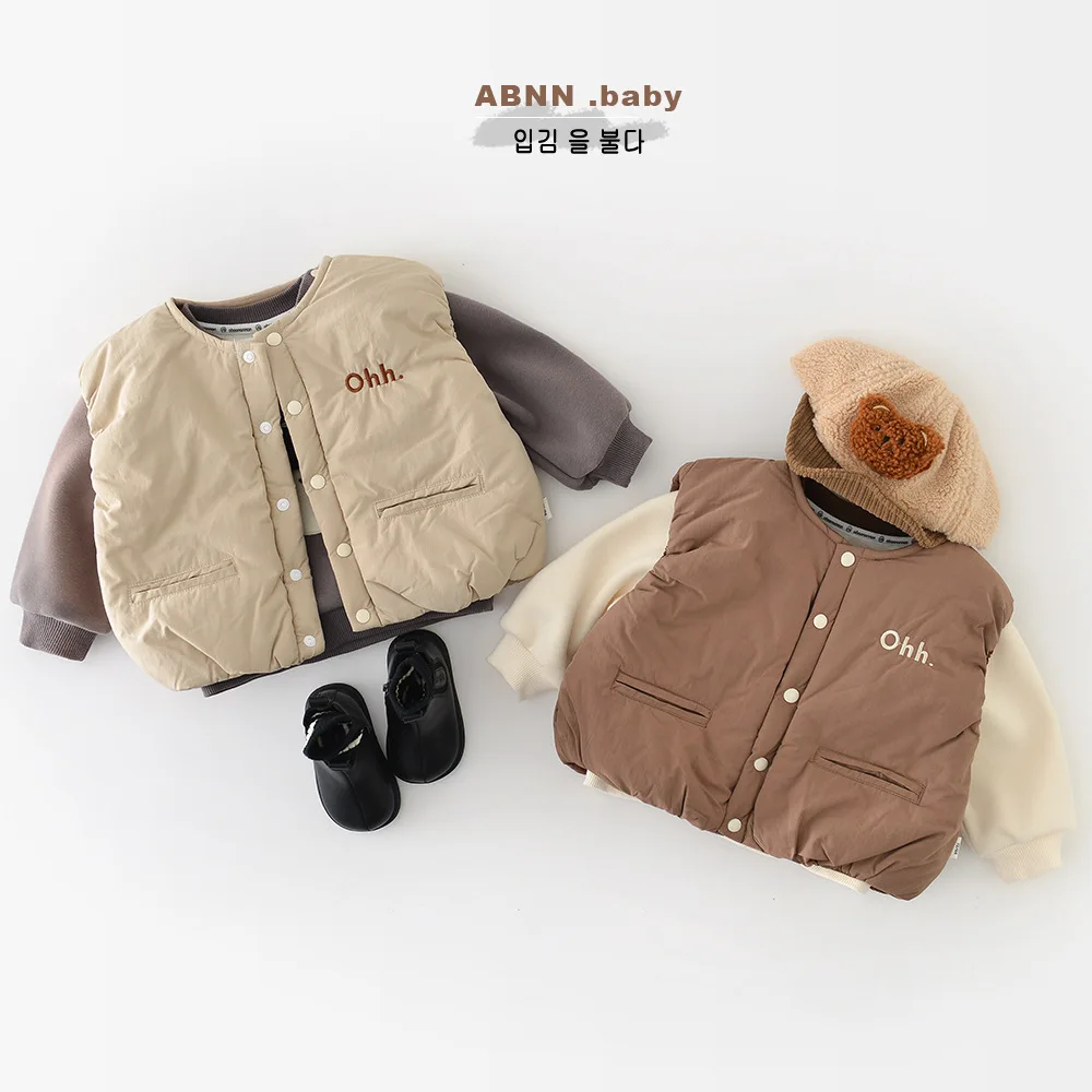 2025 شتاء جديد طفل بلا أكمام سترة دافئة الرضع الفتيات سترة صوف سترة زائد المخملية سميكة طفل الفتيان القطن وسادة مبطنة