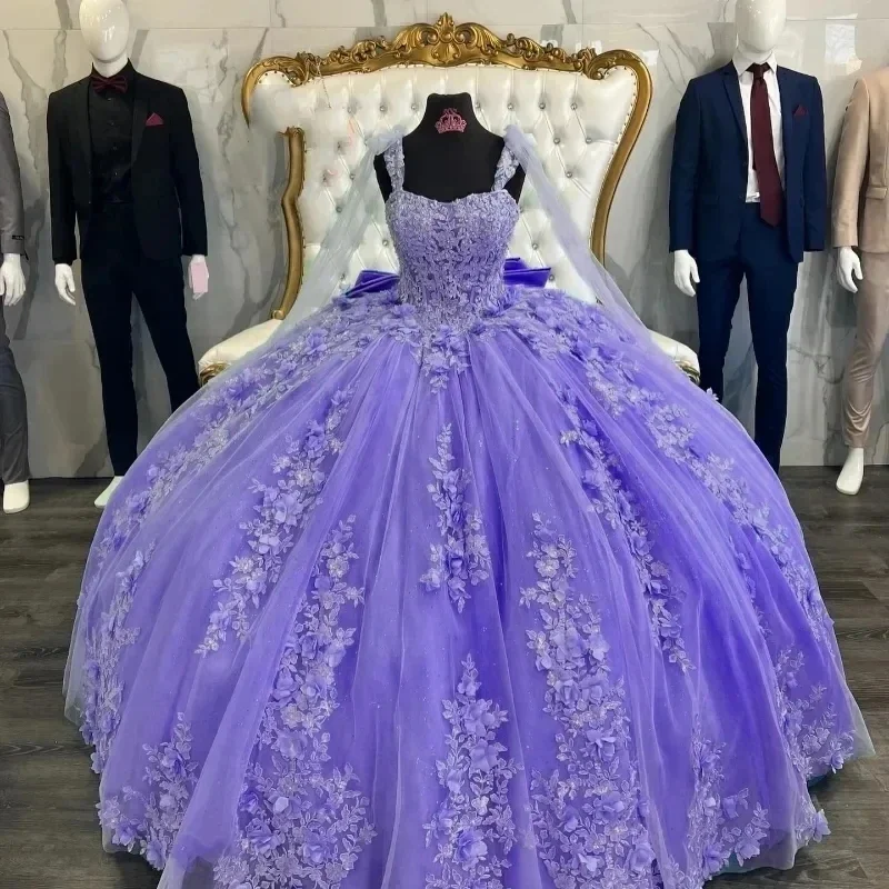 Angelsbridep disesuaikan gemerlap 3d bunga Quinceanera gaun dengan busur besar Vestidos De 15 Anos renda mewah putri ulang tahun