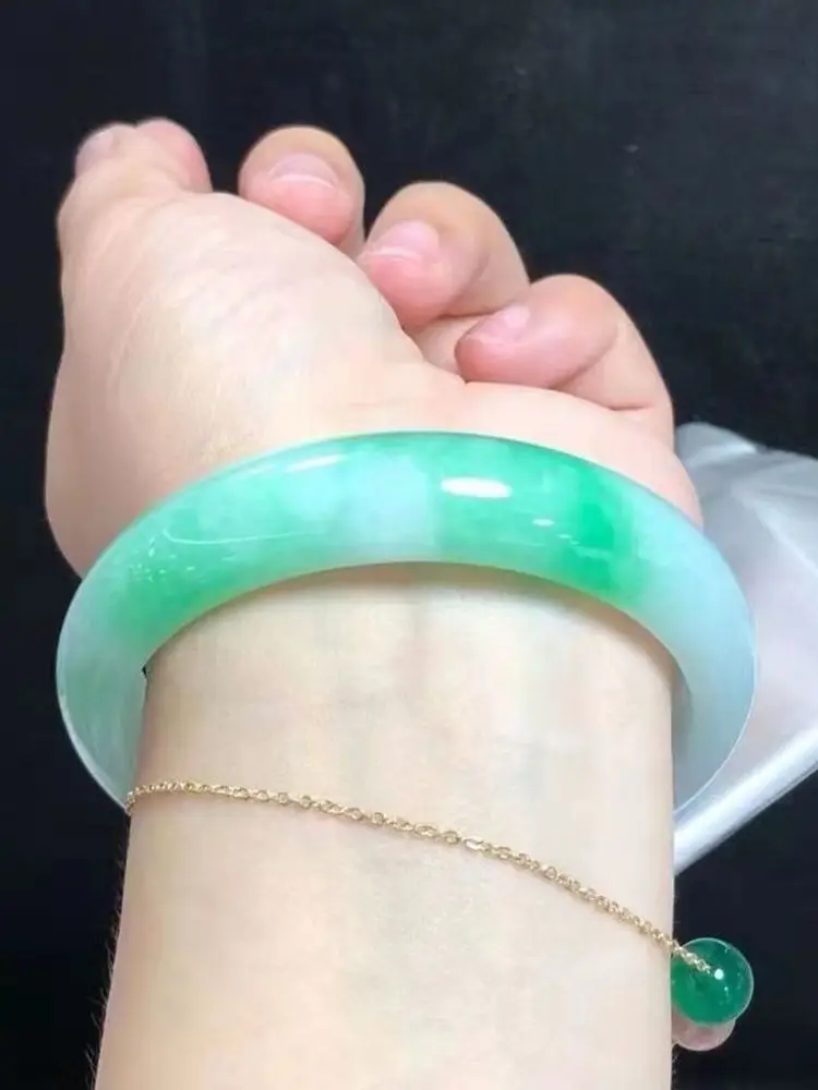Natural Jade Bracelet Class A Beautiful  Green White Color Interlaced Delicate Bangle Jewelry Lucky Accessories