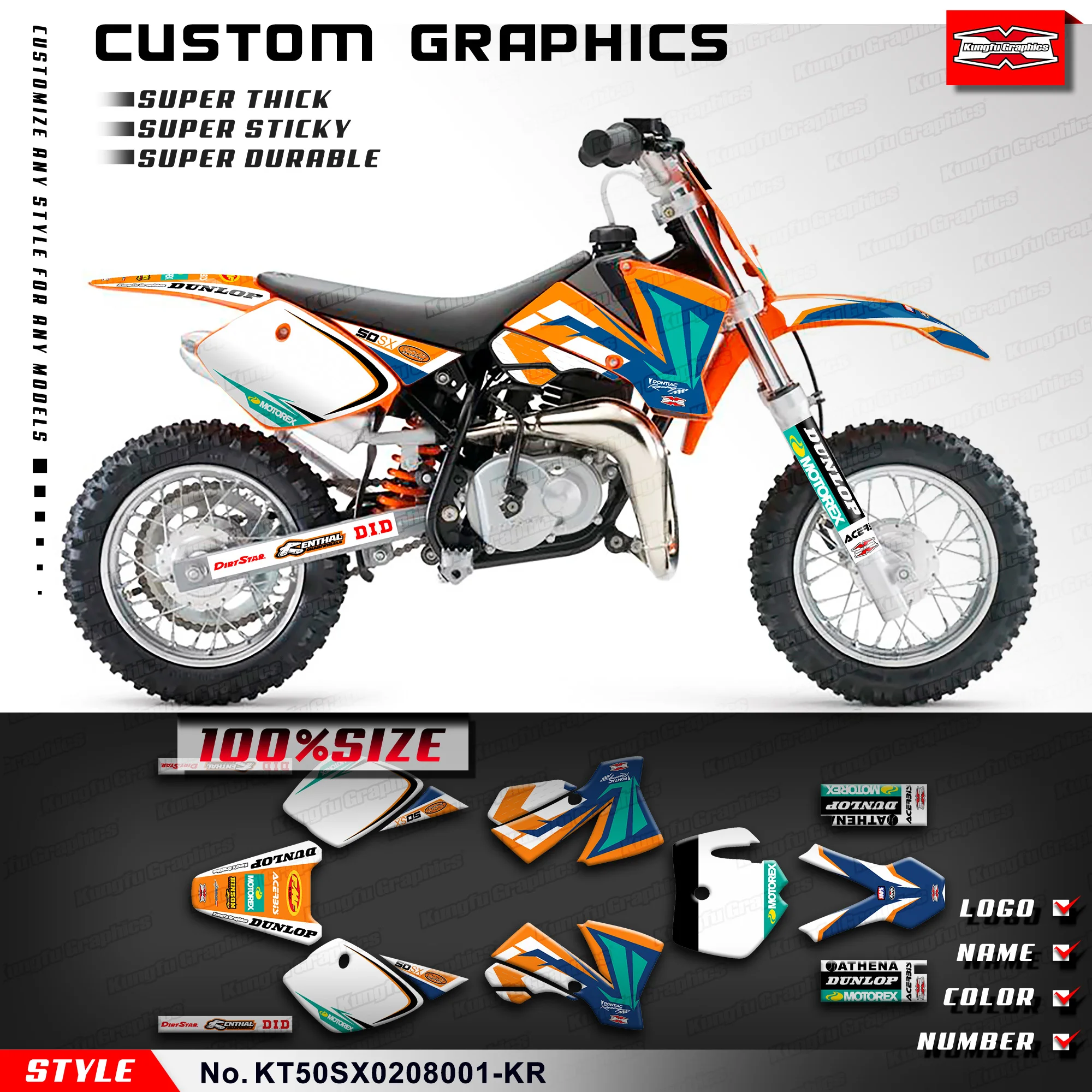 

Motorcycle Decals Vinyl Sticker for KTM SX 50 2002 2003 2004 2005 2006 2007 2008, KT50SX0208001-KR