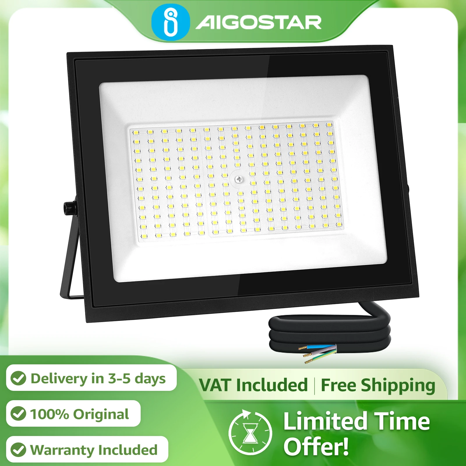 Proyector Led Aigostar 100W 8700Lm Ip65 |     126 LED, luz fría 6500K para jardín, garaje