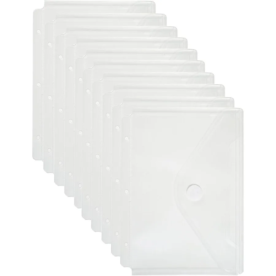 

Пластиковые 3-кольцевые карманы для переплета, прозрачные пакеты для бумажных папок 5,5 x 8,5, органайзер с крючком и петлей, 10 шт.